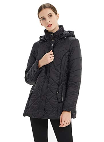 Plusfeel Women's Warm Puffer Coat Winter Outdoor Lightweight Hooded Long Sleeve Cold Weather Puffer Coat Packable Warm Winter Jacket, Black, M