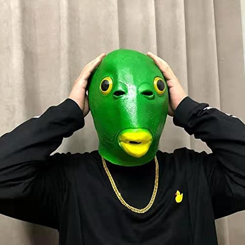MSTICKER Fish Head Halloween Costume Green Animal Cosplay Prop Latex Mask Set