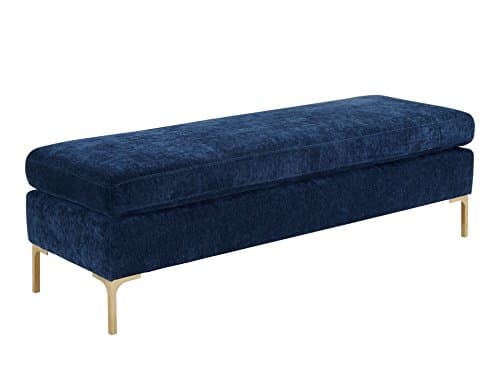 Tov FurnitureThe Delilah Collection Modern Handcrafted Velvet Upholstered Solid Gold Finish Kiln Dried Wood Bedroom Accent Bench, Navy