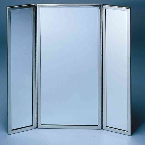 Tri-view frame & mirror, satin finish, 12-inch wings, 24-inch center, 72-inch height