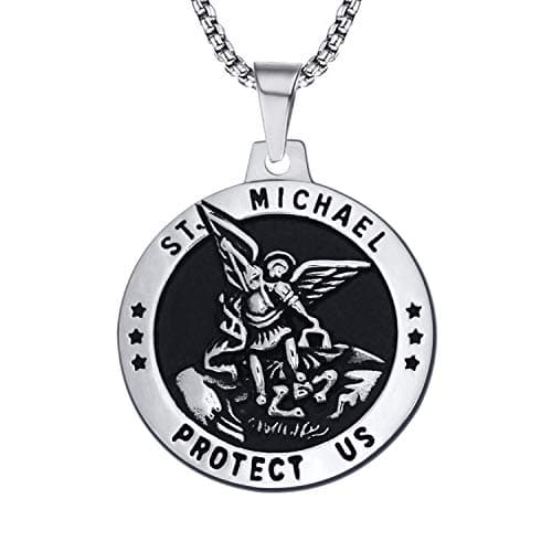 enhongSt Michael Necklace Vintage Stainless Steel The Archangel Pendant with Chain