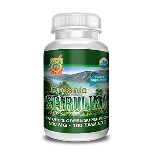 Spirulina Organica 100 Tabletas 500MG, Alga spirulina 100% Natural, combate Anemia, Regula niveles de azucar, Reduce colesterol, 100% pura y orgánica.