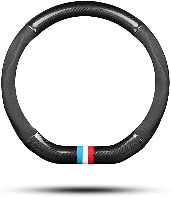 D Shape Steering Wheel Cover, Universal 15 Inch Auto/Car/SUV Black Leather Steering Wheel Wrap with Better Sport Grip for Men Women, Fit D Shaped Flat Bottom Steering Wheel