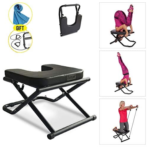 Apelila Yoga Chair Inversion Bench - Stand Yoga Chair Headstander for House, Gym Build Up Body Ideal Chair for Shoulderstand, Practice Head Stand, Headstand Bench w/Resistance Bands and Cooling Towel