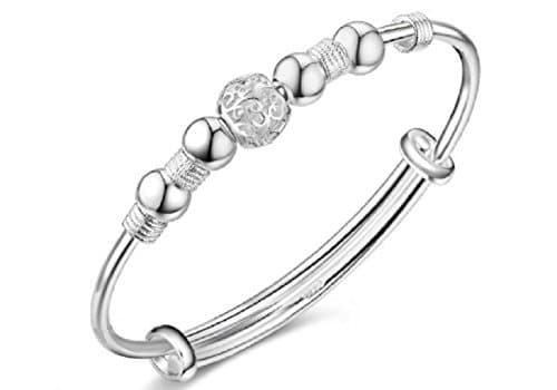 LMCIEZRWomen's Simple Sterling Silver Beads Bangle Bracelet Transfer Lucky Beads Bracelet Cuff Bracelet Bangle with Open Design