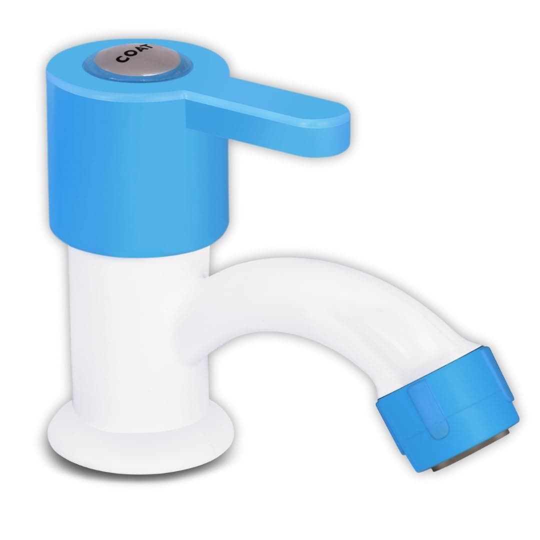 COATS Plastic Pillar Cock Tap with Wall Flange for Wash Basin, Bathroom and Kitchen, Blue, 4x9x7.5 cm