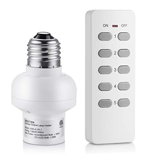 BESTTEN Wireless Remote Control Light Socket Extender Set (1 Lamp holder, 1 Remote), Home Automation Bulb Holder Set, ETL Certified, White
