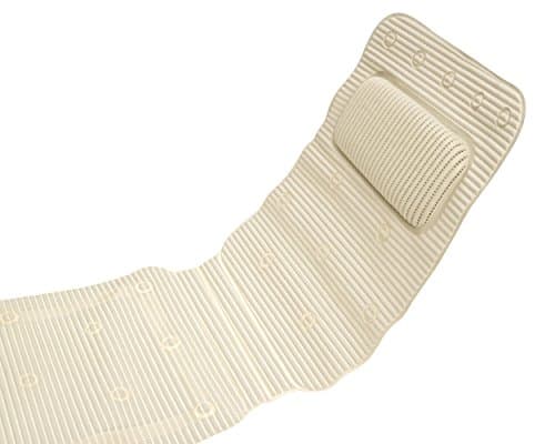 Non-Slip Spa Bath Tub Mat w/Pillow for Neck, Back, Shoulder Support (Ivory)