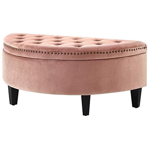 Nathan Velvet Upholstered Half Moon Storage Ottoman in Blush Pink