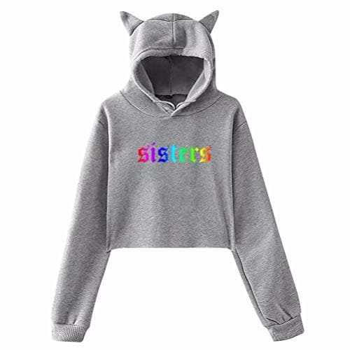 Women's Bare Midriff James Charles-Hi Sisters Hoodies Sweatshirt Cat Ear Crop Tops Pullover