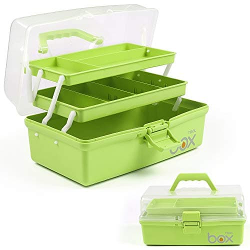 TERGOO 12in Three-Layer Multipurpose Storage Box Organizer Folding Tool Box/Art & Crafts Case/Sewing Supplies Organizer/Medicine Box/Family First Aid Box with 2 Trays (Green)