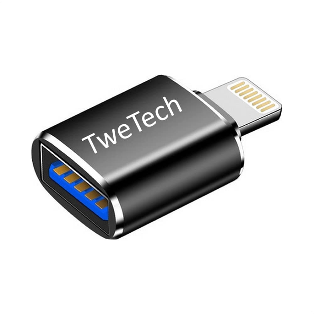 TweTech USB A (Female) to iPhone (Male) Adapter, OTG, iPhone Converter, Compatible with Smartphone, Tablet, iPhone iPad iPod and Other Devices (Black)