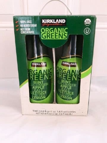 Kirkland Organic Greens Drink,Mint,Cucumber,Apple,Kale,Lettuce,Celery&Lemon 2 bottles x 33.8 Fl oz (2 Liter Total)