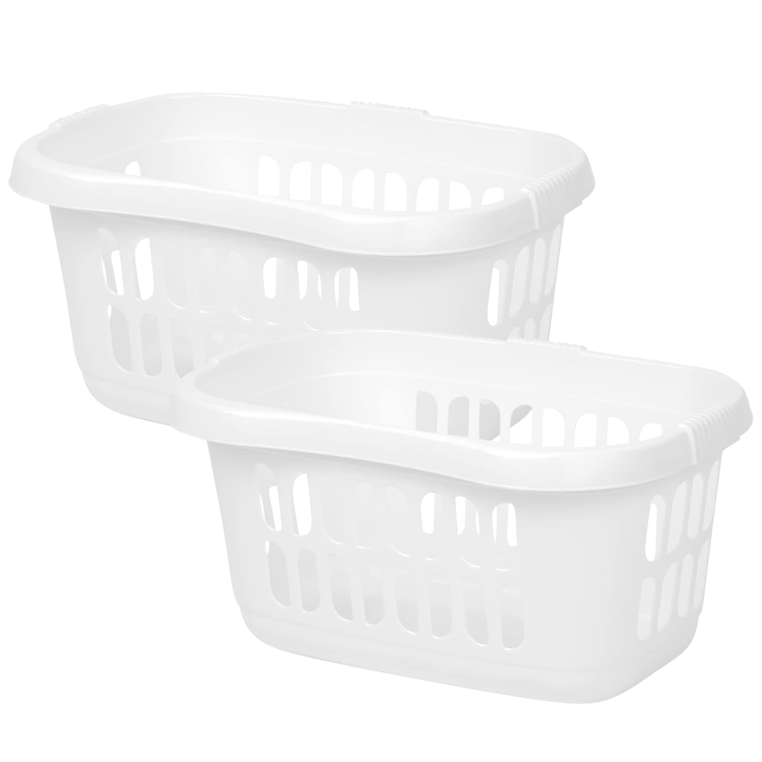 JMS we create Smile (Set of 2) - Plastic Hipster Rectangular Laundry Baskets for Washing Clothes Linen Storage Basket Tidy Organiser for Bathroom, Laundry Room, Kids Nursery (Ice White)