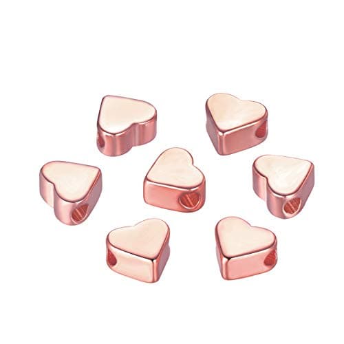 30PCS Silver/Gold Heart European Small Hole Spacer Beads Fits DIY Handmade Charms Bracelets Accessories (Rose Gold)