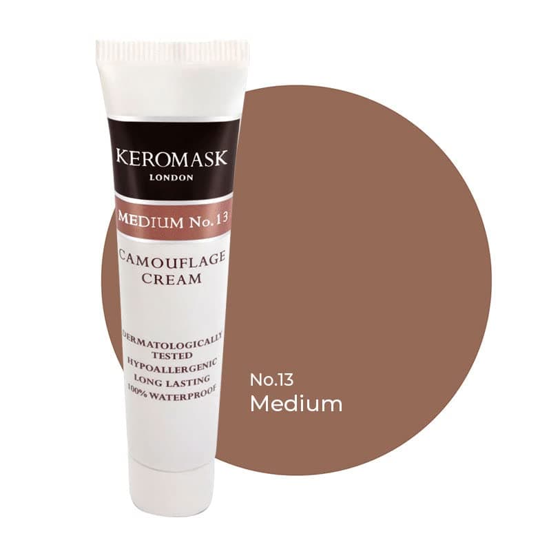 Keromask Full Coverage Hypoallergenic Concealer Shade MEDIUM No 13 to Camouflage Vitiligo, Tattoos, Redness and Rosacea, Waterproof and Suitable for All Skin Types 1 x 15ml