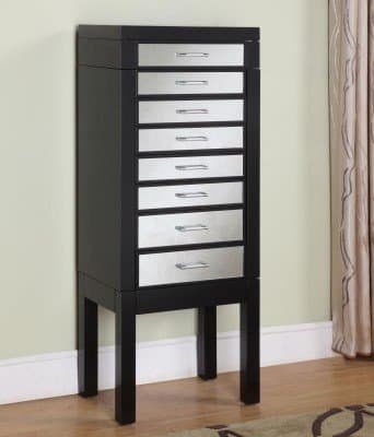 Powell Furniture Black Jewelry Armoire with Mirrored Drawer Fronts 528