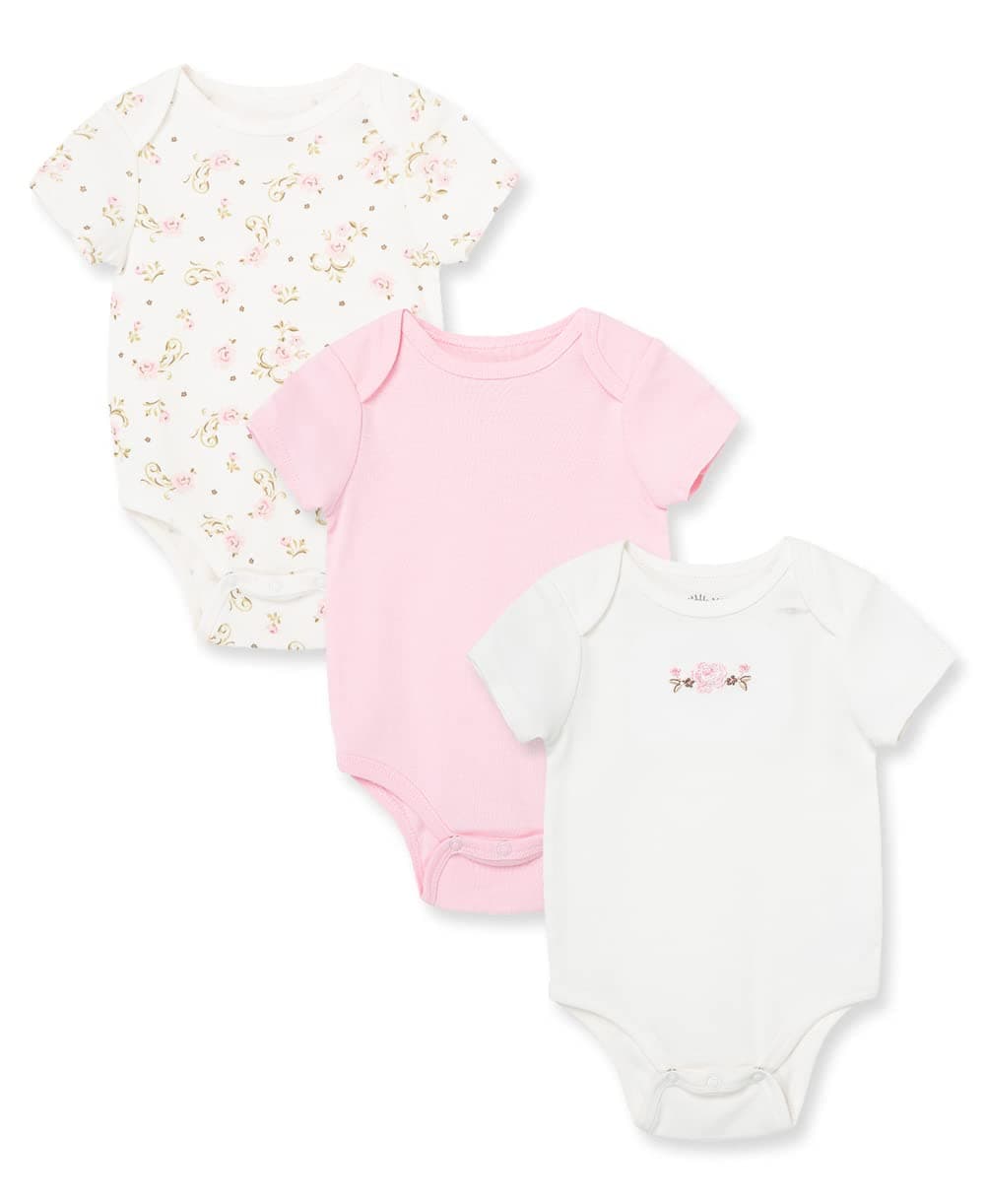 Clothes for Baby Girls’ 3-Pack 100% Cotton Bodysuits with Full Snap Closures, Baby Essentials, Newborn to 9 Months