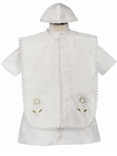 Boys Blessing Gown 3 Pc Set Shantung Robe Sash and Cap (Size 6M to 24M)