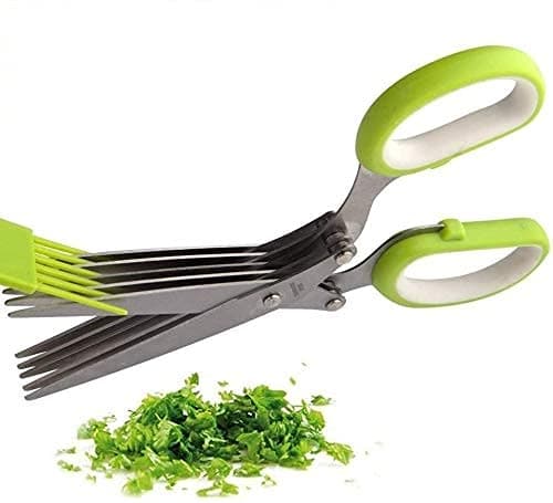 Envop 5 Layers Stainless Steel Kitchen Knives Scissors, Coriander Leaves Cutter with Cleaning Brush || 5 Blade Scissors Cut Herb Spices Cooking Tool