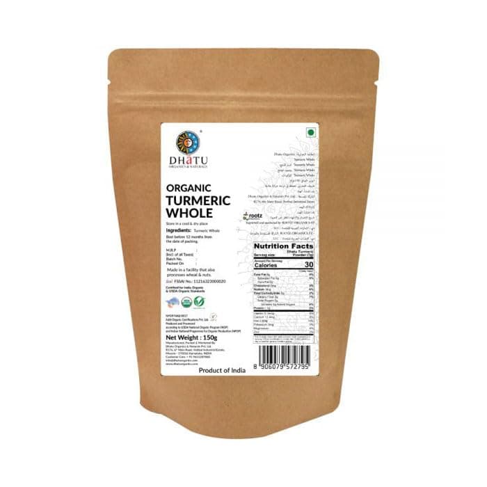 Dhatu By Rootz Organics Rootz Organis Turmeric Whole 150g - Premium Quality Whole Turmeric - Perfect for Curries, Teas, and Natural Health Benefits - Sourced from Trusted Organic Farms