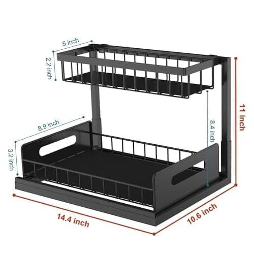 bukfen Under Sink Organizer, Pull Out Cabinet Organizer 2-Tier Slide Out Sliding Shelf Under Cabinet Storage Multi-Use for Under Kitchen Bathroom Sink Organizers and Storage ，2 Pack