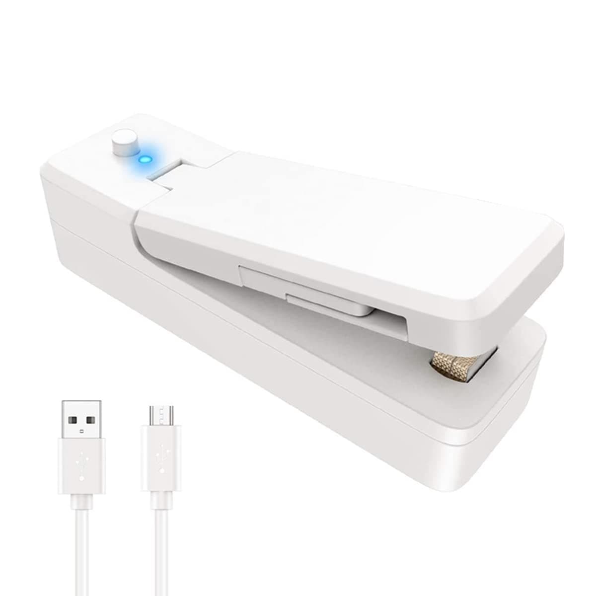 IBAMA Mini Bag Sealer 2 in 1 Rechargeable Portable Bag Vacuum Heat Sealer&Cutter for Plastic Snack PVC Bags Outdoor Picnic Campaign (White)