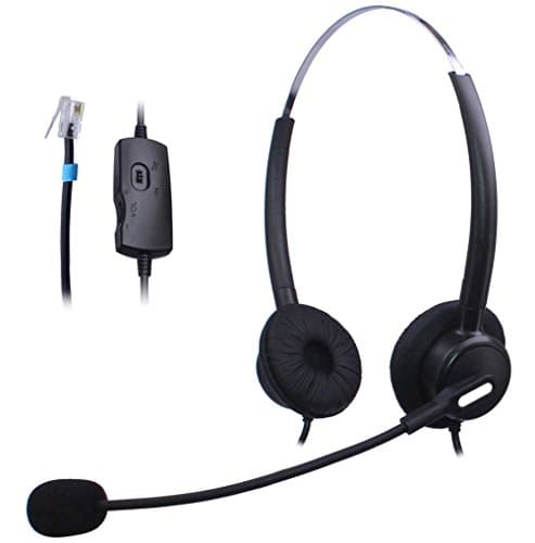 Wantek Binaural Call Center Telephone Headset Headphone with Mic and Volume Mute Control for Cisco Unified IP Phones 7931G 7940G 7941G 7942G and Plantronics M10 MX10 Vista Modular Adapters(H120B02B)