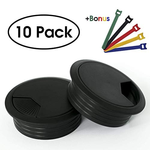 Flexible Desk Grommet (7 Pack) 2-3/8 Inch Cover Wire Cord with Hole Saw + Reusable Fastening Cable Ties (20 Pcs)
