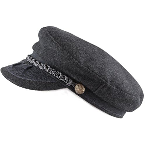 The Hat Depot Winter Unisex Wool & Faux Leather Greek Fisherman Sailor Fiddler Driver Hat Flat Cap