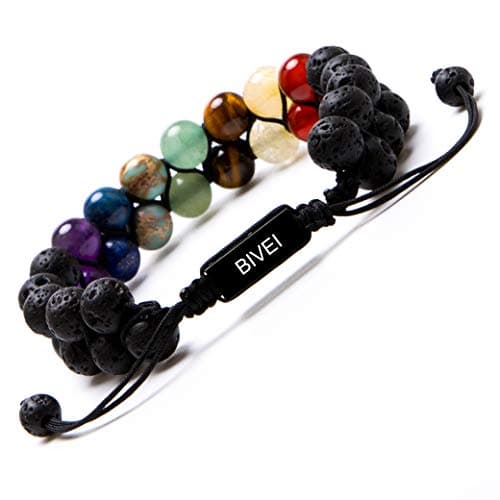 Bivei8mm Natural Lava Rock Stone Bracelets for Men, Healing Crystal Essential Oil Diffuser Beads Bracelet Chakra Yoga Energy Anxiety Gemstone Bracelet - 3 Layer