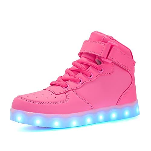 Voovix Kids LED Light Up Shoes USB Charging Flashing High-top Sneakers for Boys and Girls Child Unisex(Pink,US12.5/CN31)