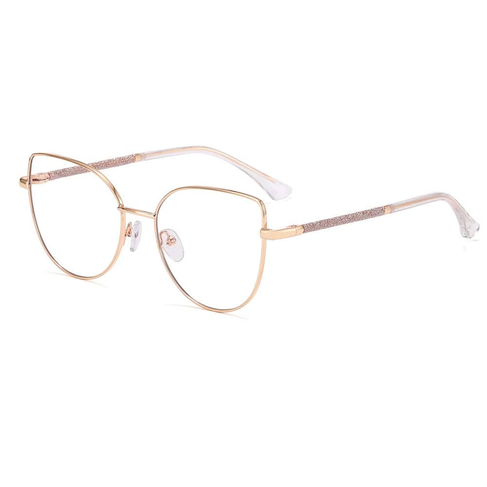 kachawoo Anit Blue Light Glasses Large Cat Eye Metal Glitter Frame Computer Glasses for Women Boys Eyewear with Blue Ray Lens (Gold with Clear)