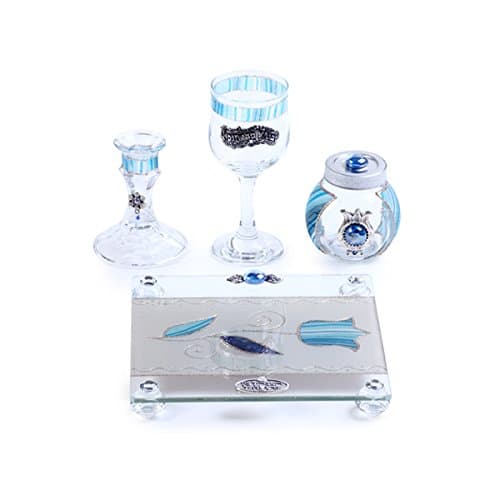 Havdalah Set For Braided Candle + Spice Box Holder - Lily Art HAVDALAH SET ON A BLUE TULIP BASE (Bundle)