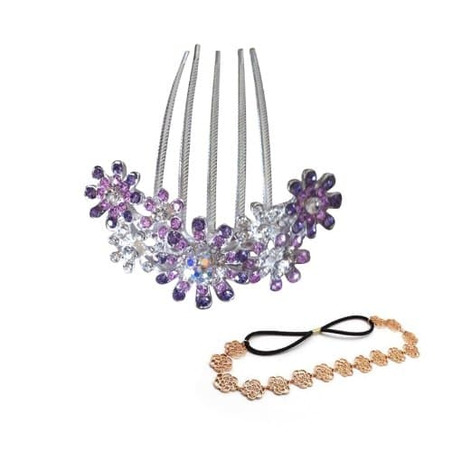 Am-hayabusa Sunflowers Rhinestone Hair Comb + Hollow Out Roses Hair Band