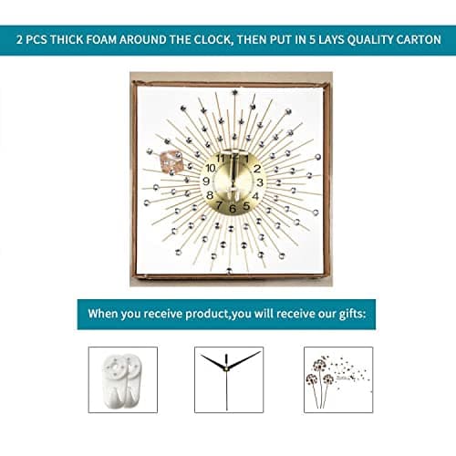YIJIDECOR Large Wall Clocks for Living Room Decor Big Silent Wall Clock Battery Operated Non-Ticking for Bedroom Kitchen Home Decorative 24 Inches Gold Round Crystal Metal Wall Watch for Office Indoor