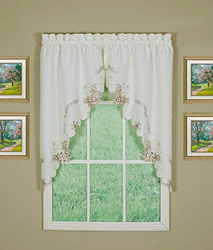 Today's Curtain Verona Reverse Embroidery Window Swag, 38-Inch, Ecru/Rose