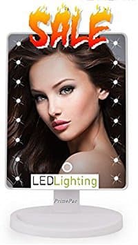 Free Standing Makeup Mirror LED Lighted. Cosmetic Mirror for Vanity, Bathroom, Desktop, Shower, Table, Office. White Compact & Illuminating. Perfect Skin Care Reflection. Great Mobile Travel Mirror.