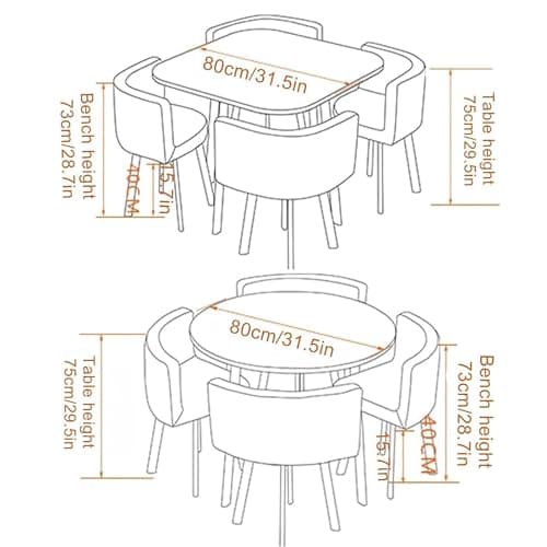 Round/Square Dining table Set with Chairs,Modern Conference Table and 4 Chairs Set,Reception Table and Chair Combination,Wooden Kitchen Table Set for 4 for Dining Room(80cm(31.5in),A)