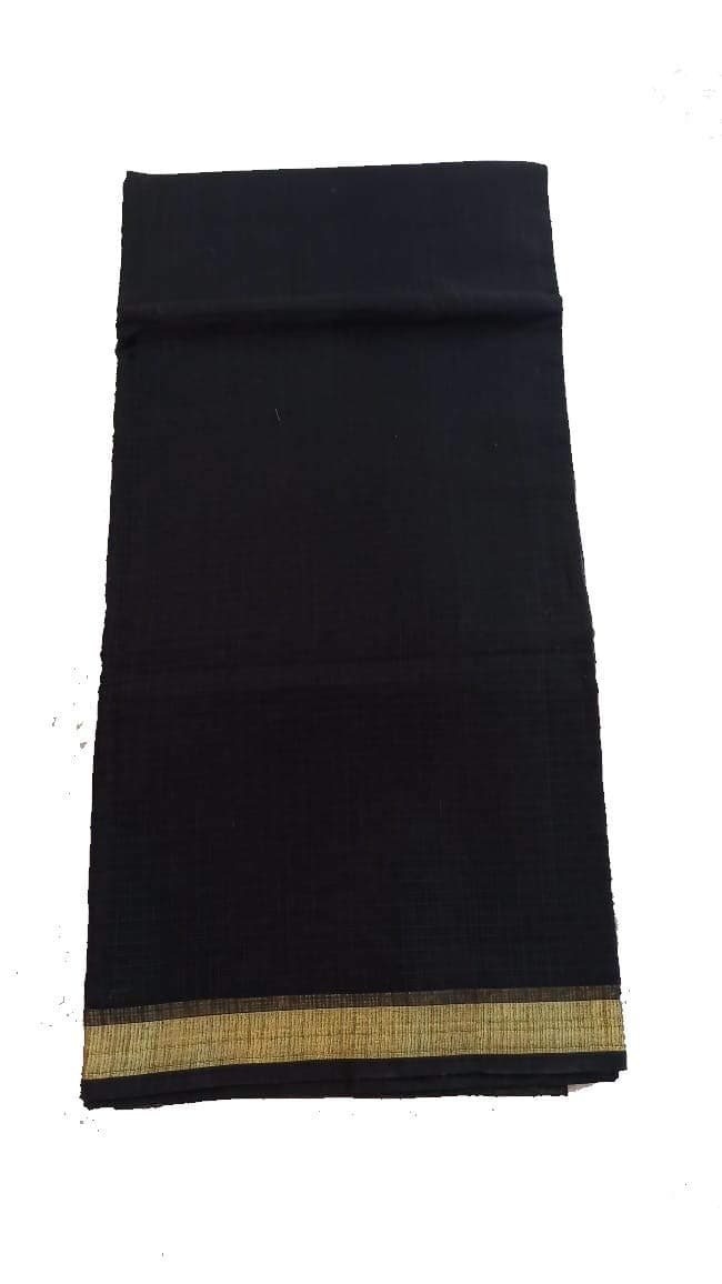 Anny Designerwomen's kota doria plain cotton saree/girl's sari with blouse piece (free size)(Black), Black with golden border, One Size