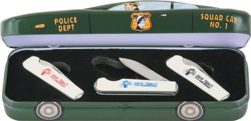 Dick Tracy 75th Anniversary Three Jack Knives Packaged in a Police Car Tin