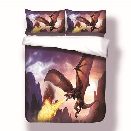 Bedding Set 3 Pieces Game of Thrones Unique Flying Dragon Spouting Fire Duvet Cover Set, Home Bedroom Decorative Stylish Brushed Microfiber Bedding Set with Zipper no Comforter