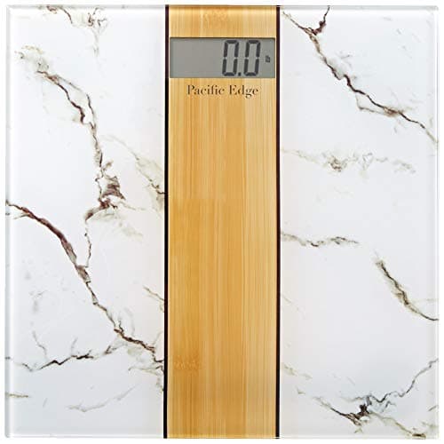 Stylish and Luxurious White Carrara Marble x Natural Oak Wood Bathroom Scale