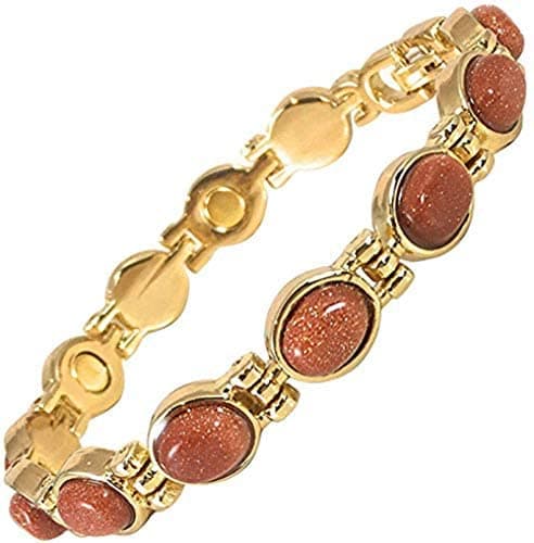 Helena Rose Ladies Magnetic Bracelet for Women - Natural Brown Goldstone Gems - Fits Wrists Up to 7.5" Fully Adjustable - Plus Jewellery Gift Box