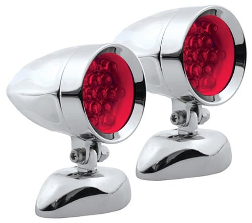 Adjure NS11315-R2 Beacon 1 Red Lens 2-Wire Diamond Mount Flamed Chrome Star LED Motorcycle Bullet Light - Pair