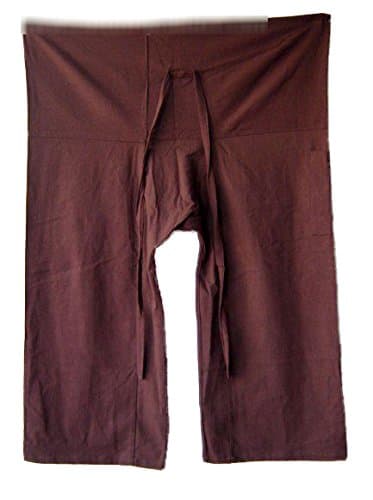 Brown Yoga Massage Wrap Trousers Fisherman Pants Unique for Women & Men, Northern Thai Style