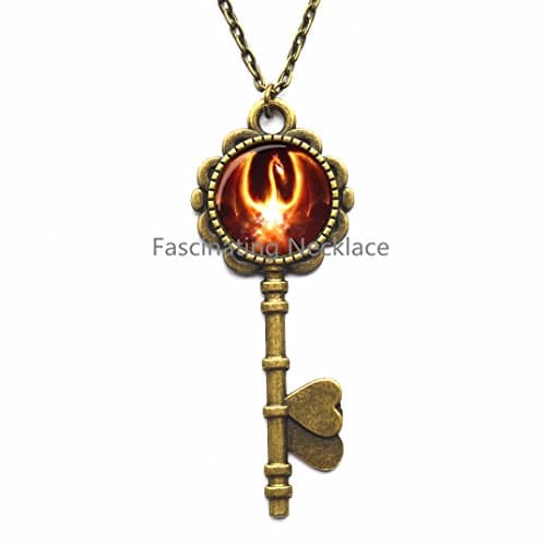 Black Phoenix Key Necklace Glass Key Pendant Fantasy Fire Bird Jewelery Glass Cabochon Key Necklace bijouterie Movie Jewelry，AQ138