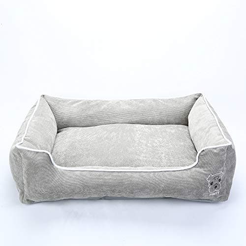 CLOVLY PAWS Simple Rectangular Pet Bed with Removable Cover, Plush Comfy Durable Cuddler for Small to Medium Dogs and Cats, Machine Washable Cover (M 23.7", Grey)