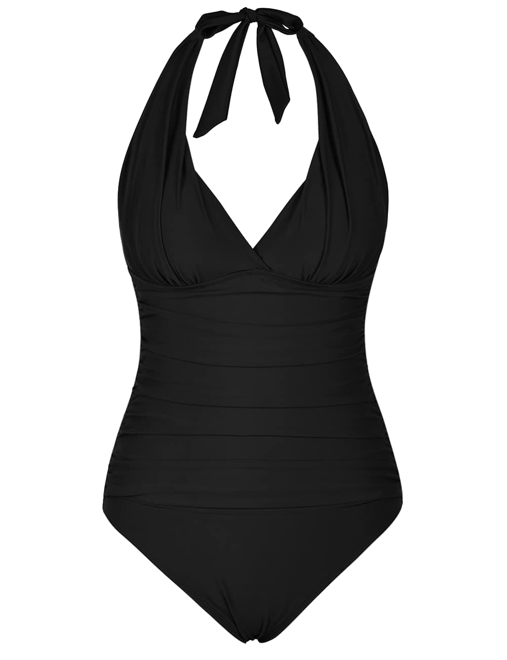 HilorWomen's Halter One Piece Swimsuits Sexy V Neck Monokini Swimwear Ruched Tummy Control Bathing Suits