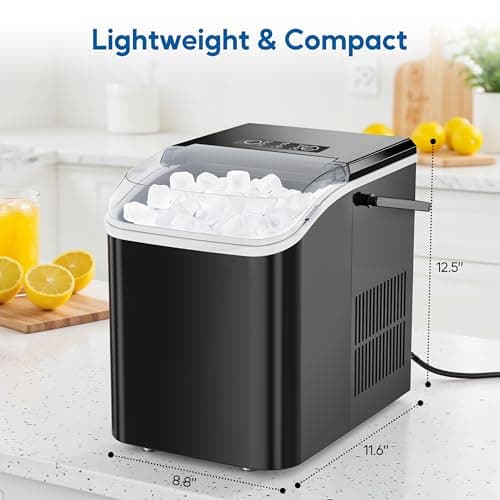 HealSmart Countertop Ice Maker Machine, Fast Making 9 Ice Cubes in 6 Minutes, Self-Cleaning with Scoop, Basket & Handle, 26.5lbs/24Hrs, 2 Sizes Bullet Ice, Portable for Kitchen, Office, Party, Black